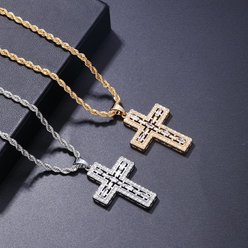 304 Stainless Steel Titanium Steel K Gold Plated Rhodium Plated Hip-Hop Vintage Style Plating Inlay Cross Zircon Pendant Necklace