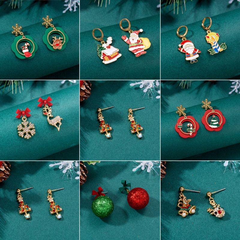 1 Pair Cute Christmas Tree Snowflake Elk Plating Alloy Drop Earrings