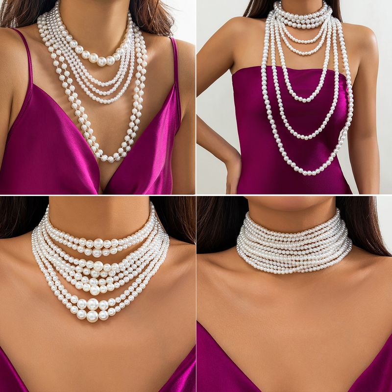 Simple Style Commute Round Imitation Pearl Beaded Women's Necklace