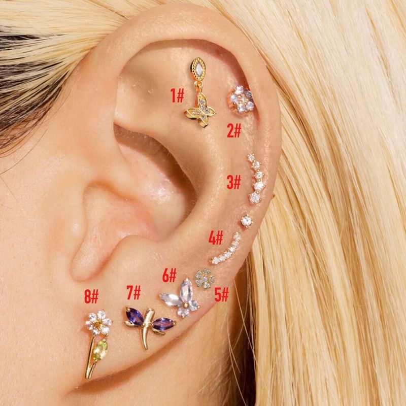 1 Piece Simple Style Classic Style Geometric Butterfly Inlay Copper Zircon Ear Studs