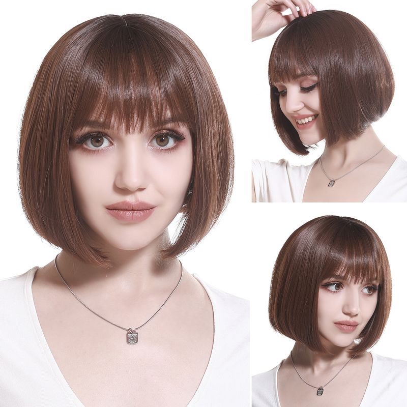 Women's Simple Style Multicolor Casual High Temperature Wire Bangs Short Straight Hair Wig Net