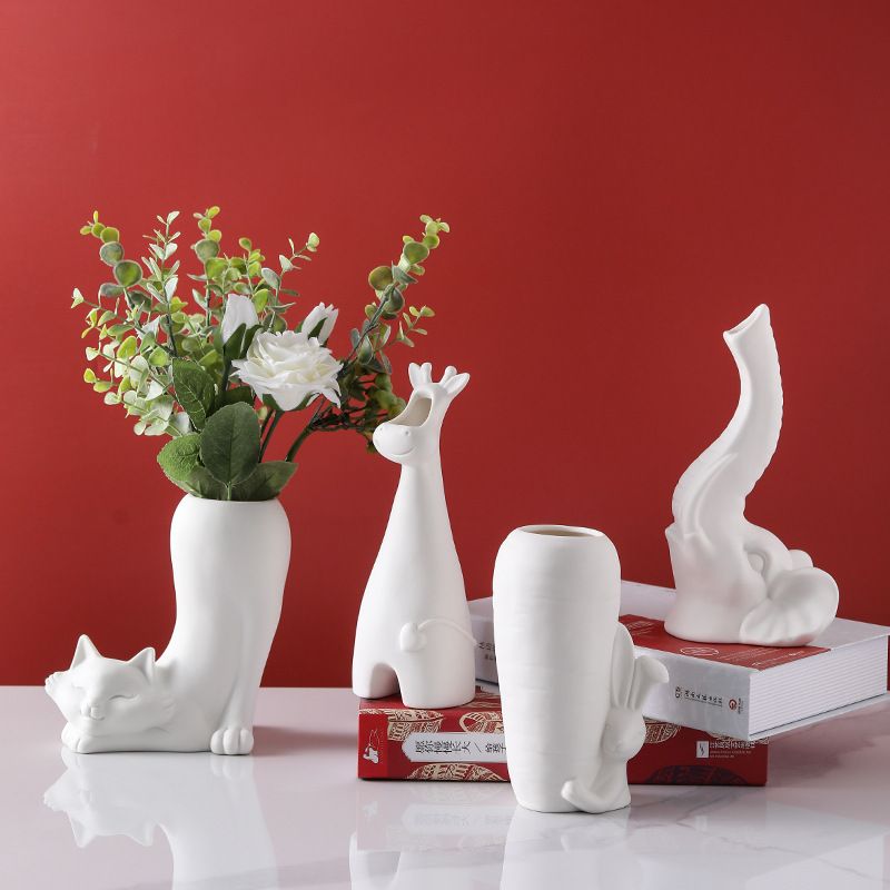 Simple Style Cat Ceramics Ornaments Vase Artificial Decorations