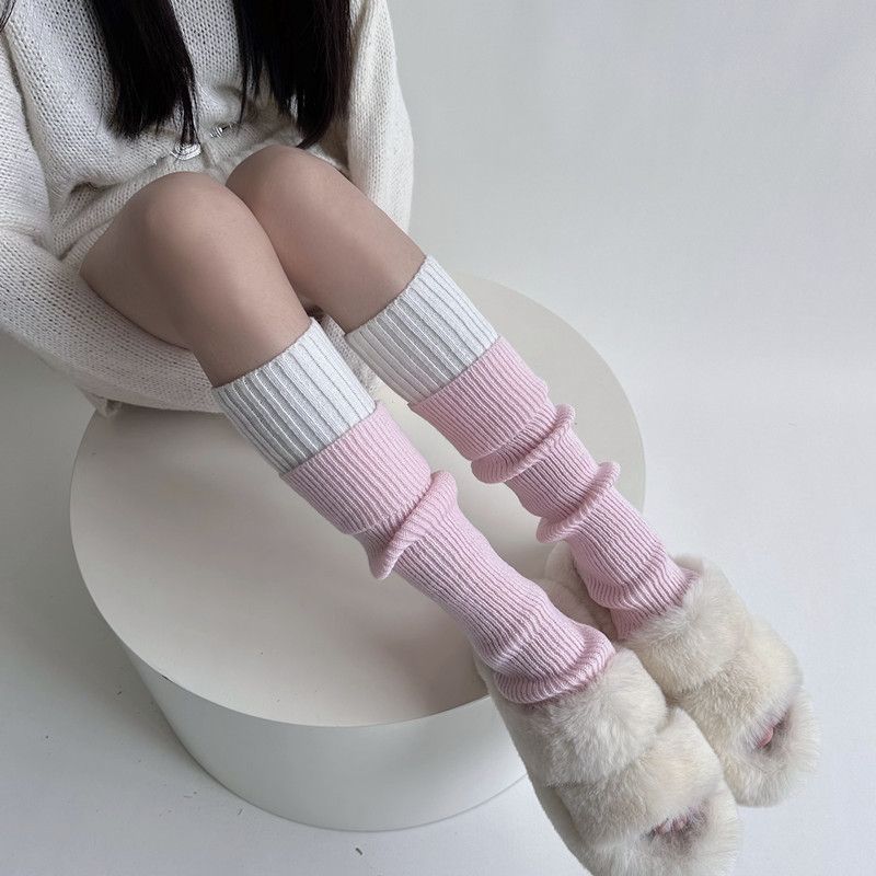 Mujeres Estilo Japones Dulce Bloque De Color Fibra De Poliacrilonitrilo Calcetines Sobre La Rodilla Un Par