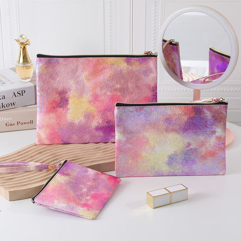 Basic Tie Dye Pu Leather Square Makeup Bags