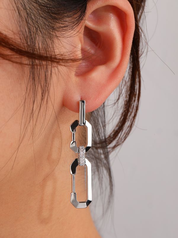 1 Pair Basic Modern Style Geometric Copper White Gold Plated Drop Earrings