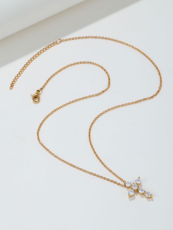 Fairy Style Simple Style Cross Copper 18k Gold Plated Zircon Pendant Necklace In Bulk
