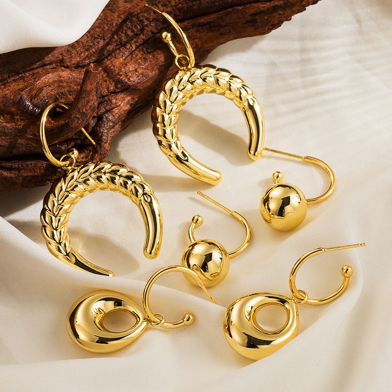 1 Pair Ig Style Basic Round Horns Plating Stainless Steel Gold Plated Drop Earrings
