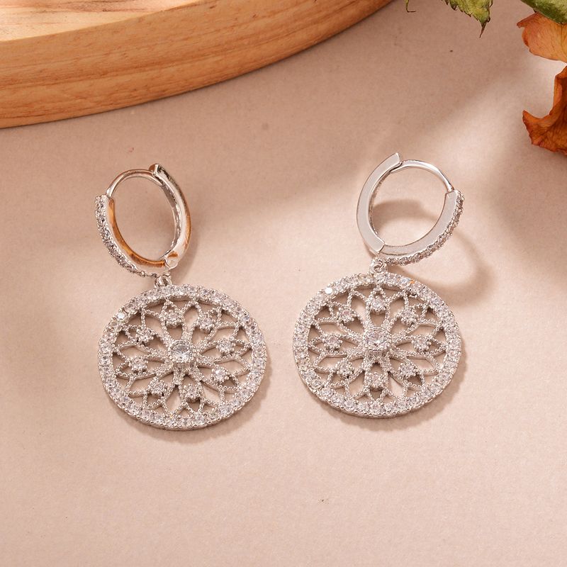 1 Pair Simple Style Lotus Plating Hollow Out Inlay Copper Zircon White Gold Plated Drop Earrings