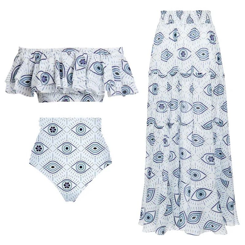 Women's Eye Printing 3 Pieces Set Bikinis Swimwear