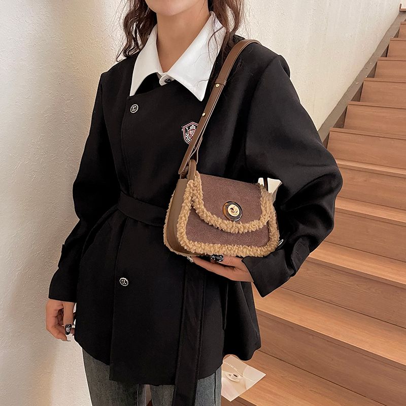 Women's Pu Leather Suede Solid Color Basic Classic Style Sewing Thread Square Flip Cover Fashion Backpack