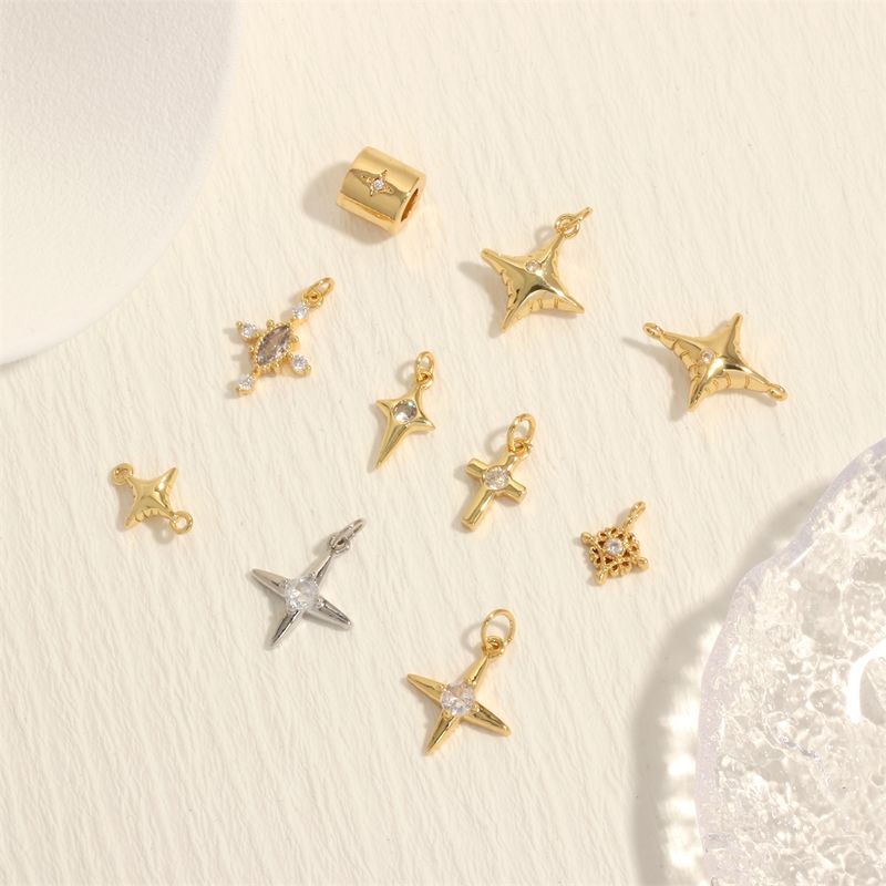 Simple Style Cross Copper Enamel Plating Inlay Zircon 18k Gold Plated Charms