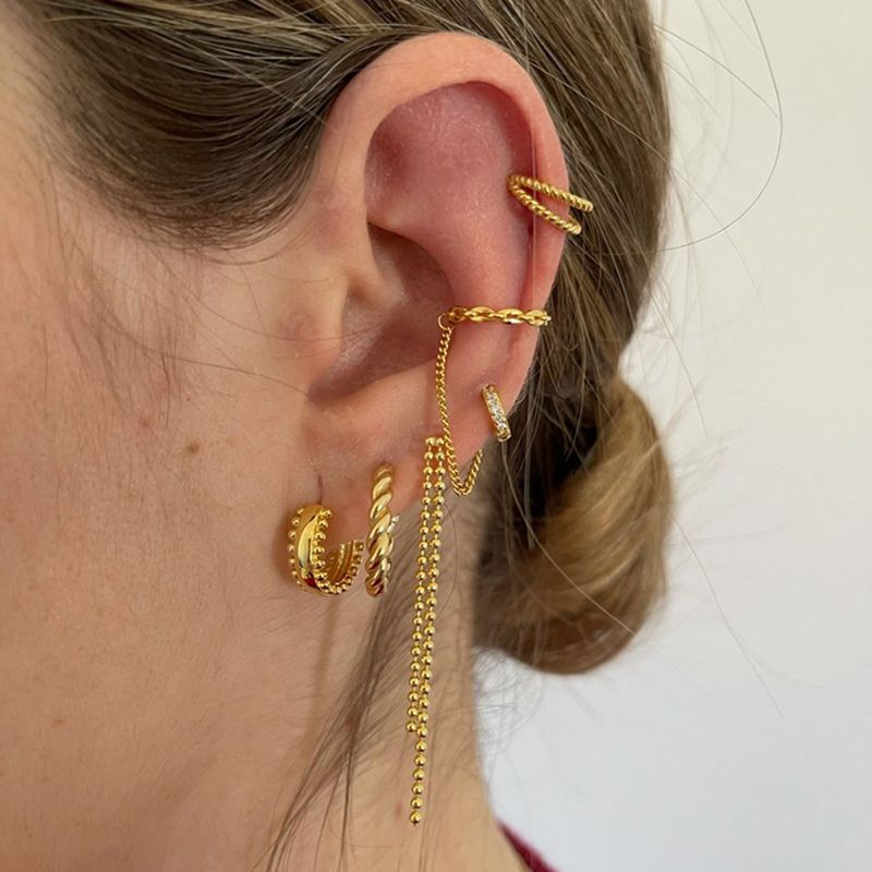 1 Pair Simple Style Geometric Plating Inlay Copper Zircon 18k Gold Plated Hoop Earrings Ear Cuffs Ear Studs