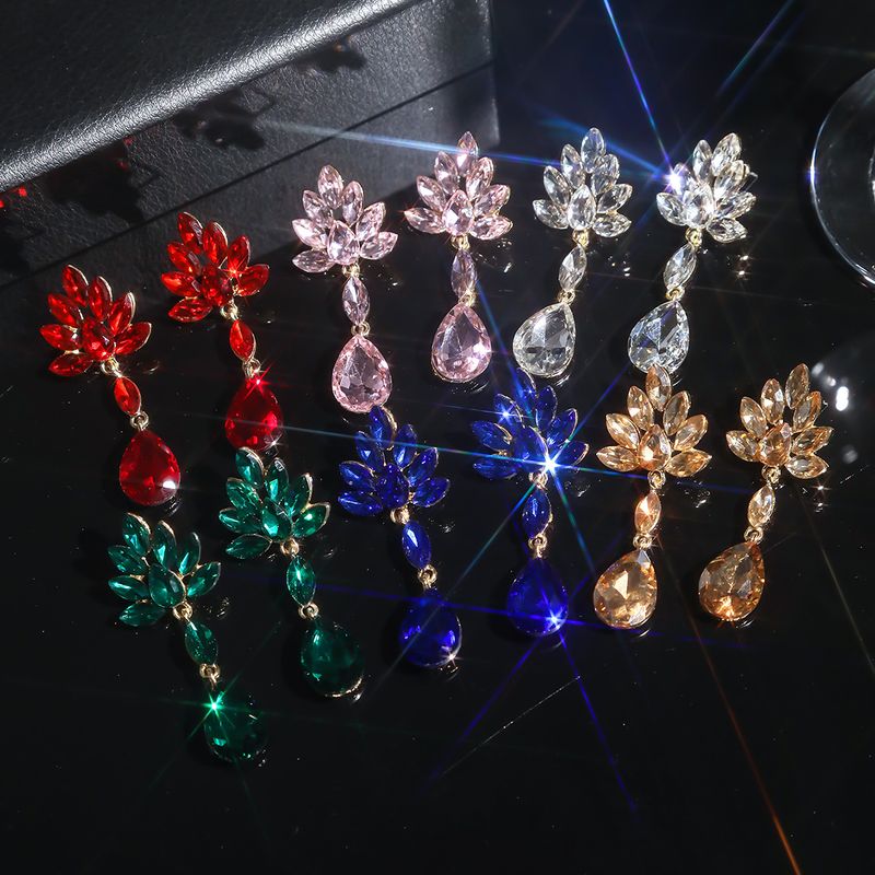 1 Par Elegante Brillante Gotitas De Agua Embutido Aleación Diamantes De Imitación Circón Pendientes De Gota