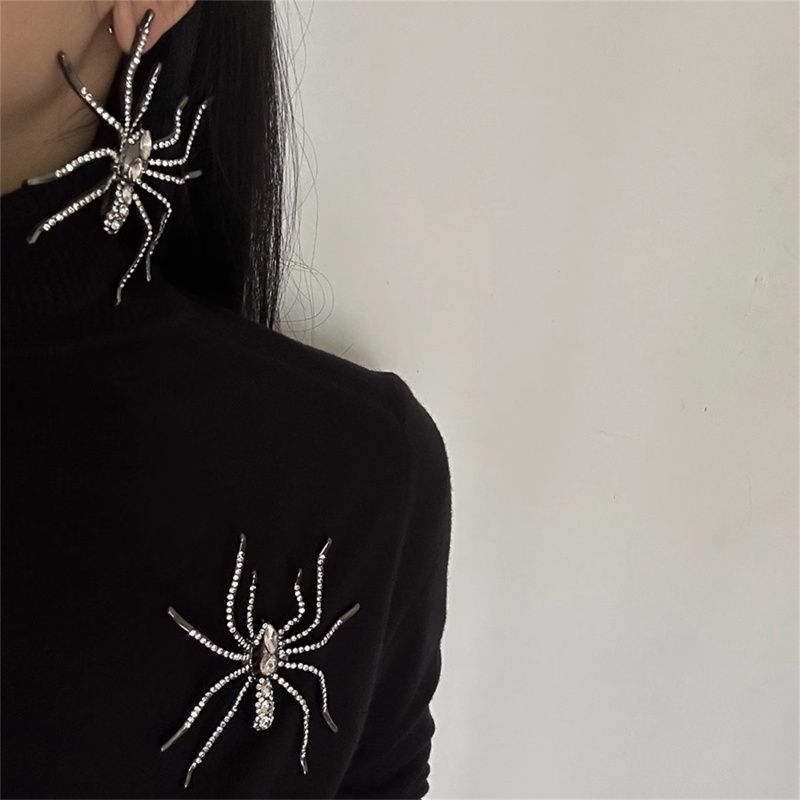 1 Par Estilo Ig Exagerado Araña Enchapado Embutido Aleación Diamantes De Imitación Plateado Pendientes De Gota