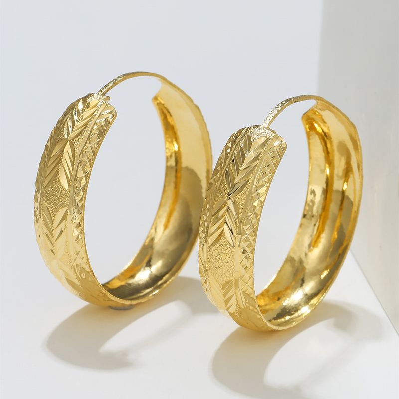 1 Pair Vintage Style Solid Color Plating Copper 18k Gold Plated Hoop Earrings