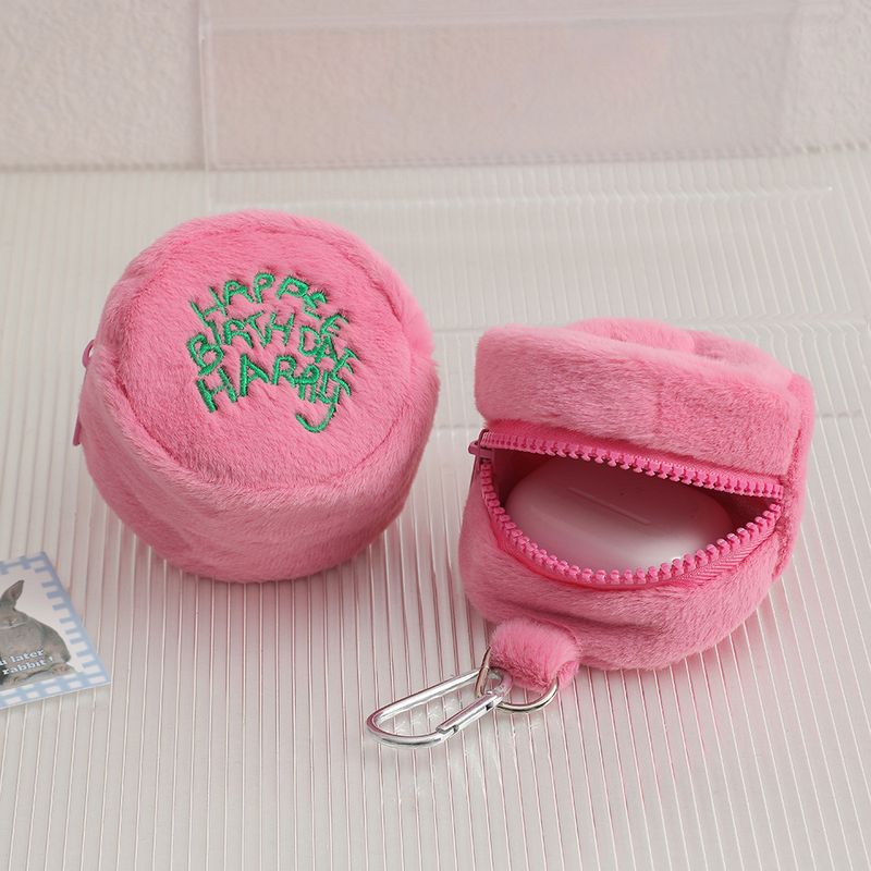 Cute Letter Plush Round Makeup Bags