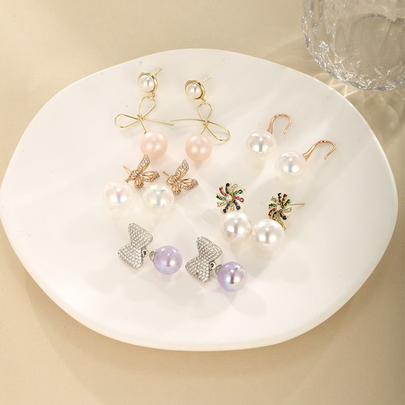 1 Pair Xuping Shiny Round Plating Inlay Alloy Copper Alloy Artificial Gemstones Artificial Pearls 14k Gold Plated 18k Gold Plated White Gold Plated Drop Earrings