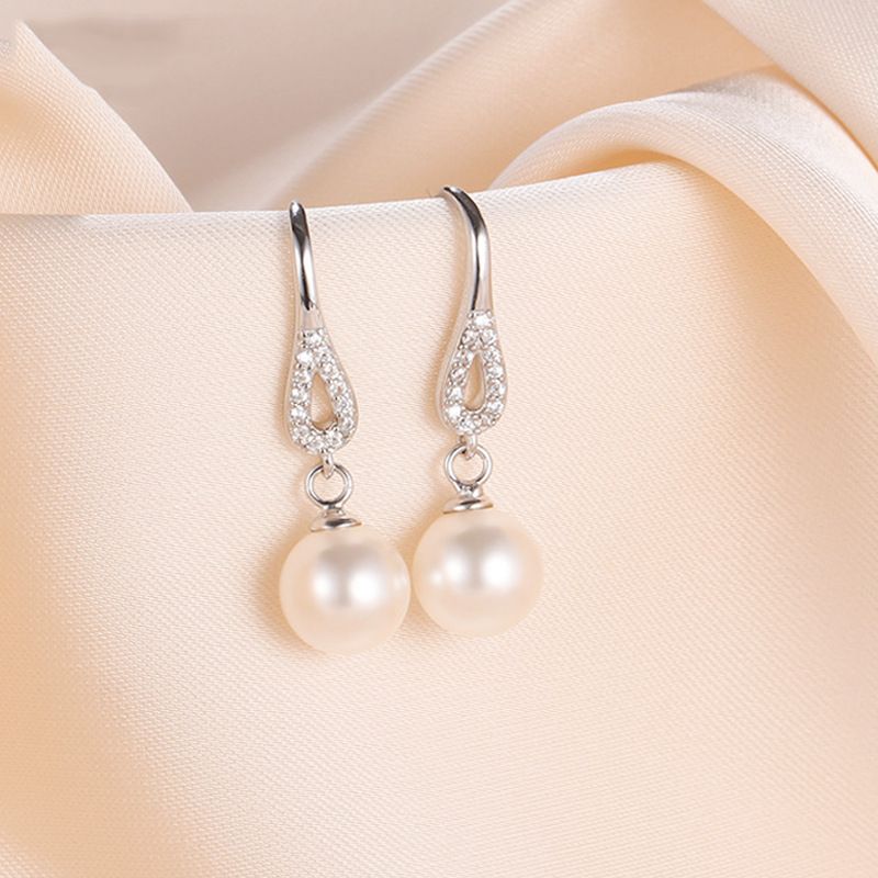 1 Pair Elegant Solid Color Inlay Sterling Silver Zircon Drop Earrings