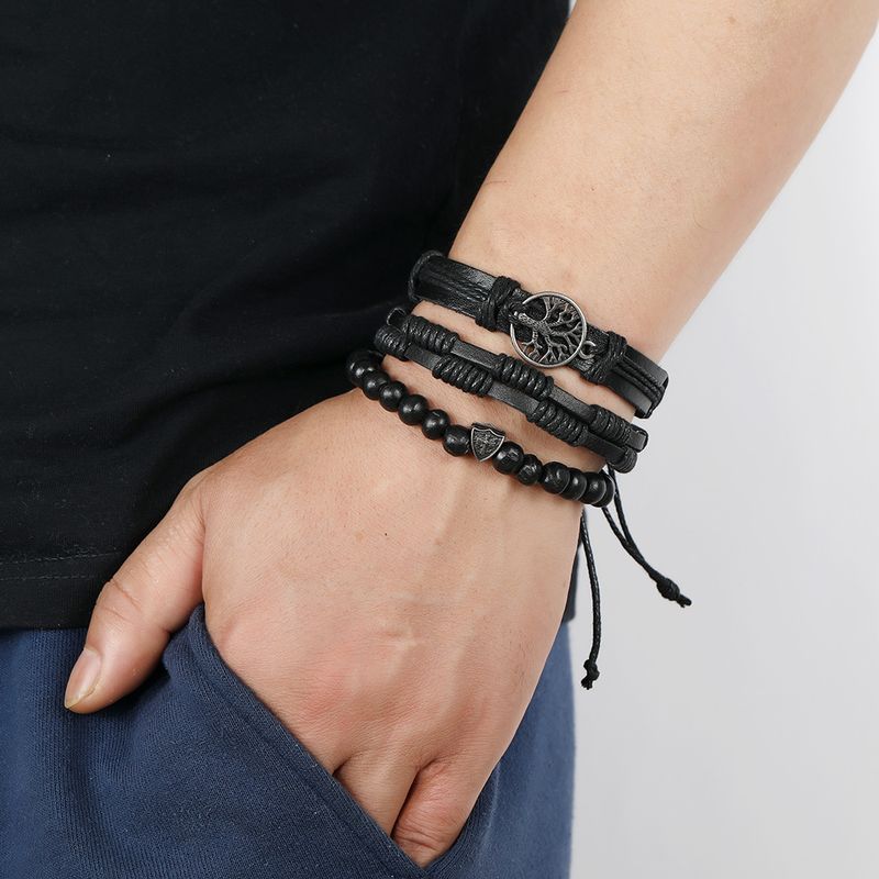 Rétro Géométrique Faux Cuir Alliage Corde Hommes Bracelets