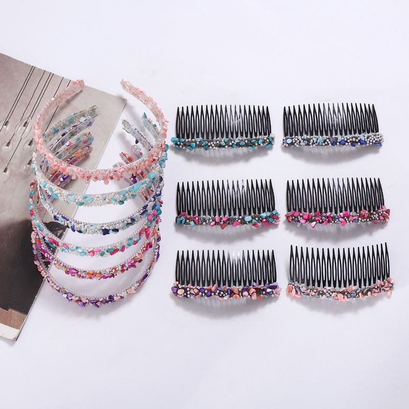 Femmes Pastorale Bloc De Couleur Plastique Fait Main Incruster Perles Artificielles Calcul Bande De Cheveux Peignes À Cheveux