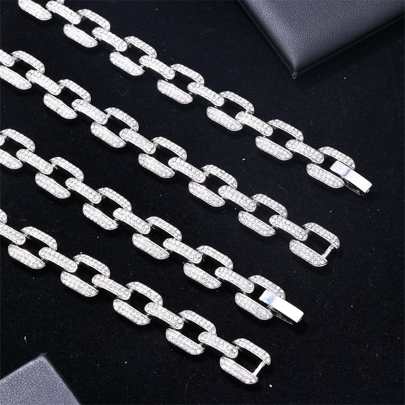 Hip-hop Punk Rectangle Alloy Plating Chain Inlay Rhinestones White Gold Plated Gold Plated Men's Jewelry Set