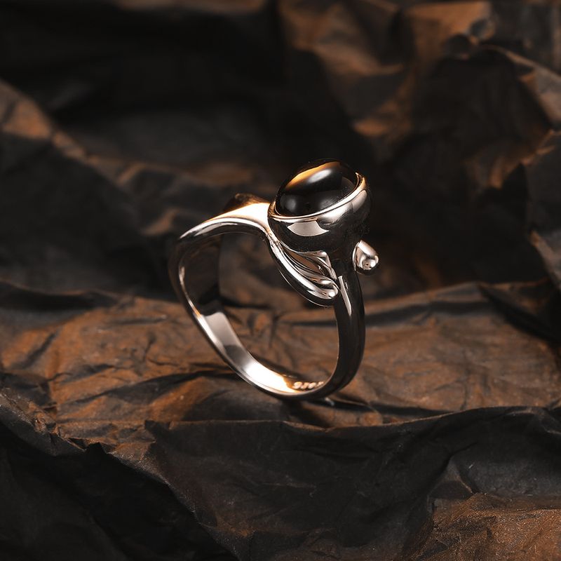 Casual Solid Color Sterling Silver Asymmetrical Plating Inlay Agate White Gold Plated Open Rings