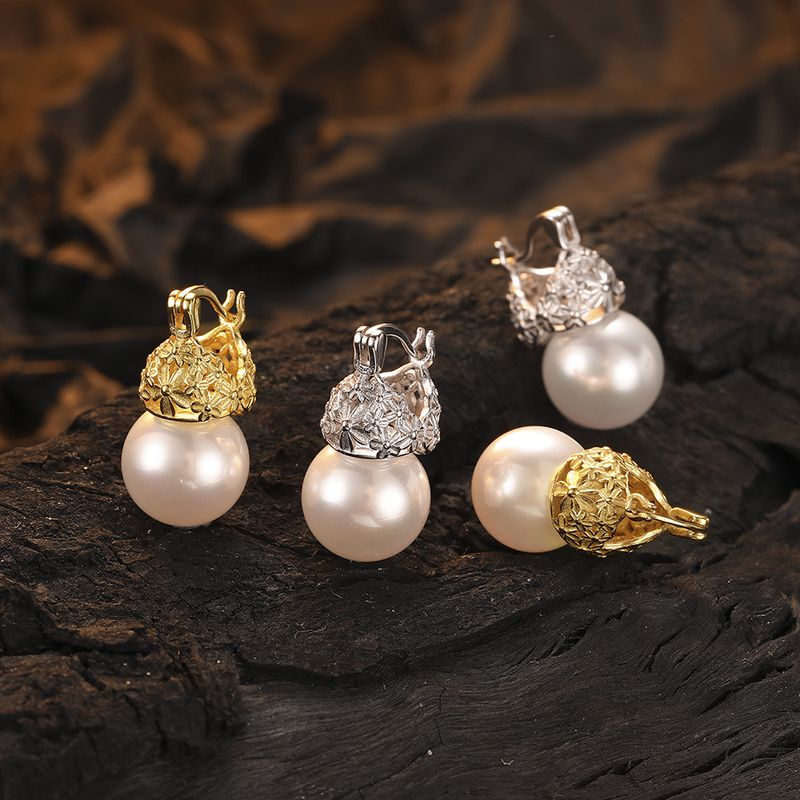 1 Paar Lässig Perle Überzug Inlay Sterling Silber Hülse 24 Karat Vergoldet Weißgold Plattiert Ohrringe