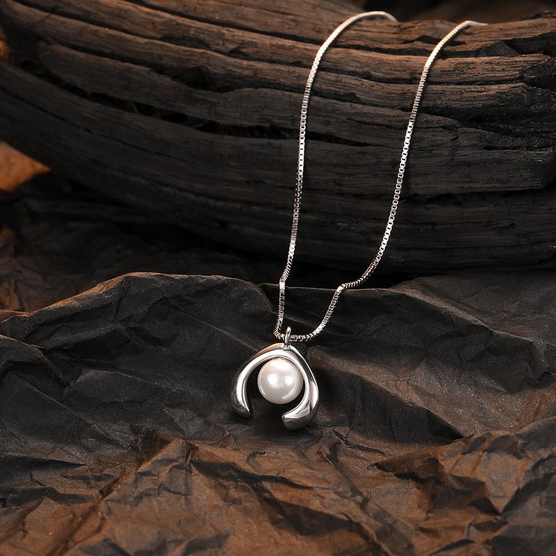 Casual Pearl Sterling Silver Plating Inlay Shell White Gold Plated Pendant Necklace