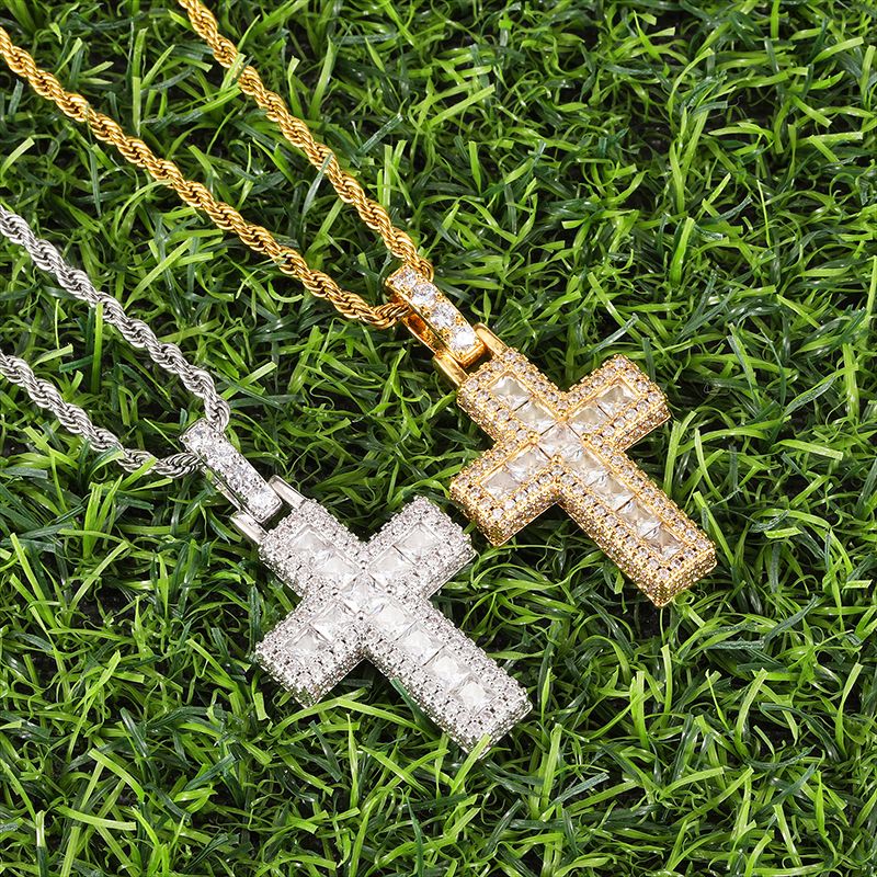 Hip-hop Simple Style Cross Copper Plating Inlay Zircon Unisex Pendant Necklace