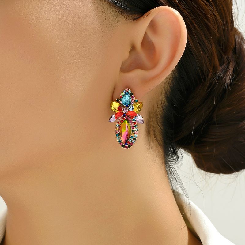 1 Pair Elegant Vintage Style Geometric Color Block Layered Plating Inlay Zinc Alloy Glass Ear Studs