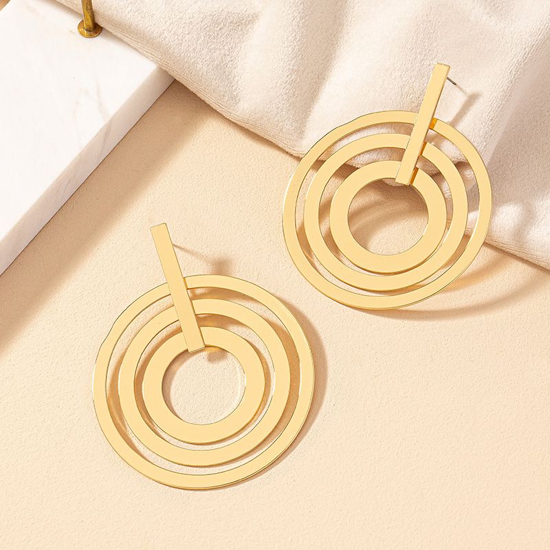 1 Pair Simple Style Round Plating Alloy Gold Plated Drop Earrings