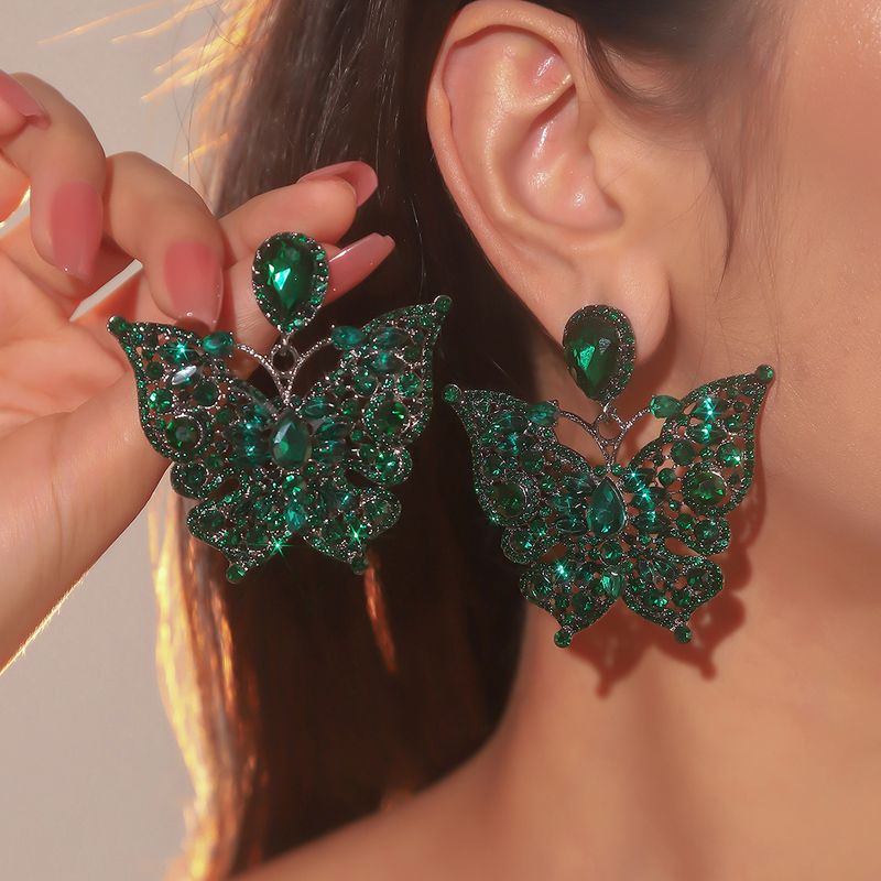 1 Pair Elegant Shiny Geometric Color Block Inlay Alloy Rhinestones Zircon Drop Earrings