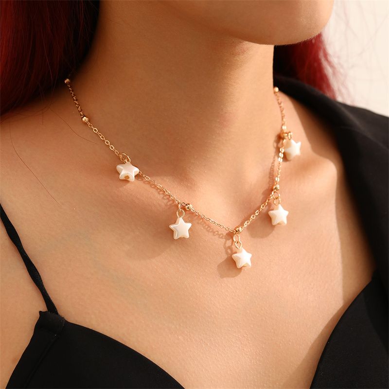 Sweet Star Heart Shape Bow Knot Alloy Pearl Women's Necklace