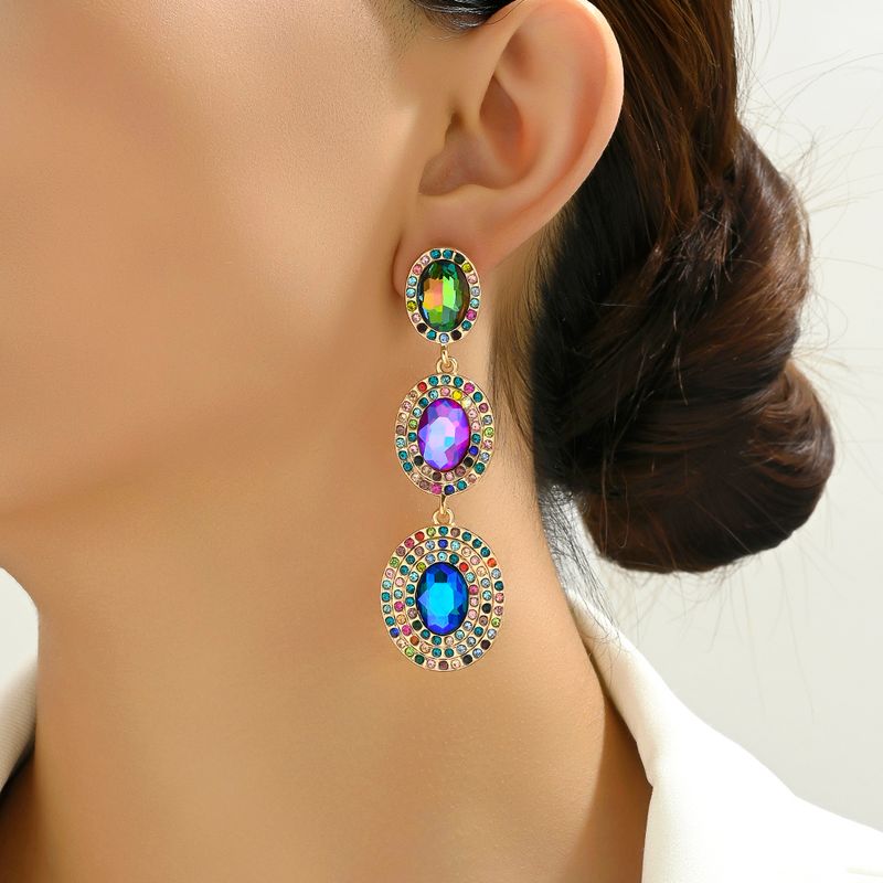 1 Pair Glam Luxurious Oval Plating Inlay Alloy Rhinestones Glass Drop Earrings