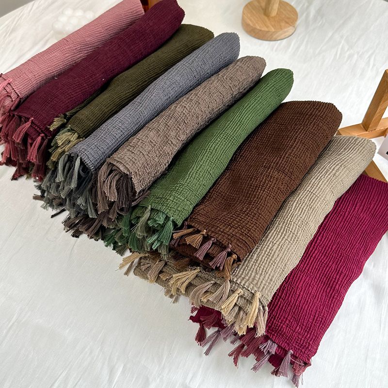 Women's Basic Solid Color Cotton Polyester Tassel Scarf