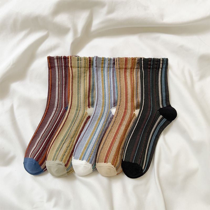 Femmes Rétro Bande Coton Crew Socks Une Paire