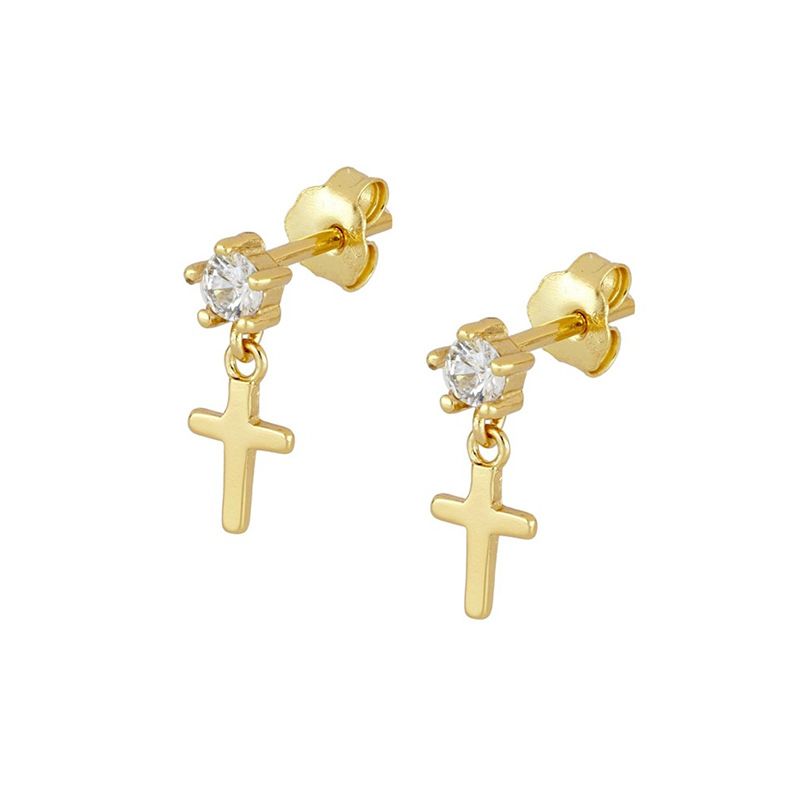 1 Pair Simple Style Cross Plating Inlay Copper Zircon Drop Earrings