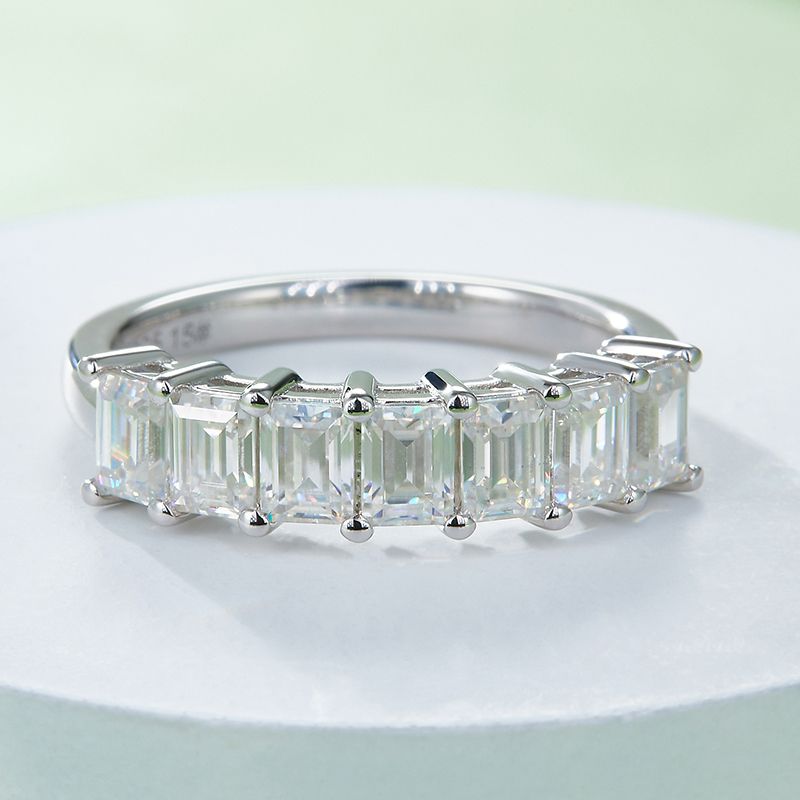 Elegant Wedding Classic Style Geometric Sterling Silver Rhodium Plated Moissanite Rings In Bulk
