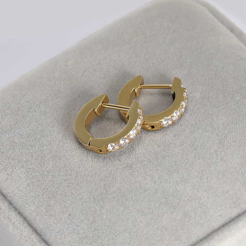 1 Pair Simple Style Geometric Polishing Inlay Carving Stainless Steel Zircon 14K Gold Plated Rose Gold Plated Hoop Earrings