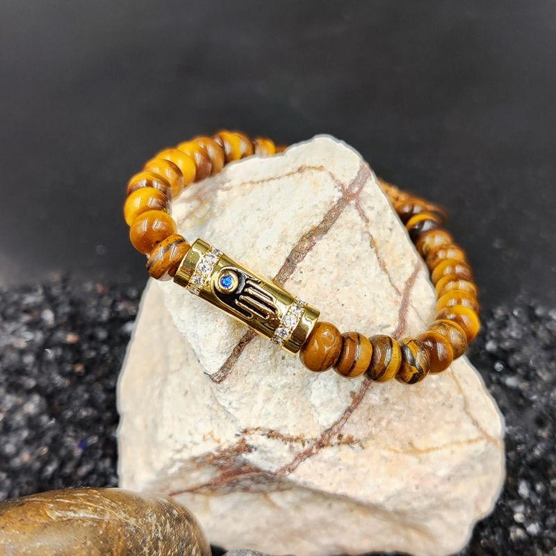 Simple Style Hand Of Fatima Rope Tiger Eye Copper Beaded Gold Plated Unisex Drawstring Bracelets