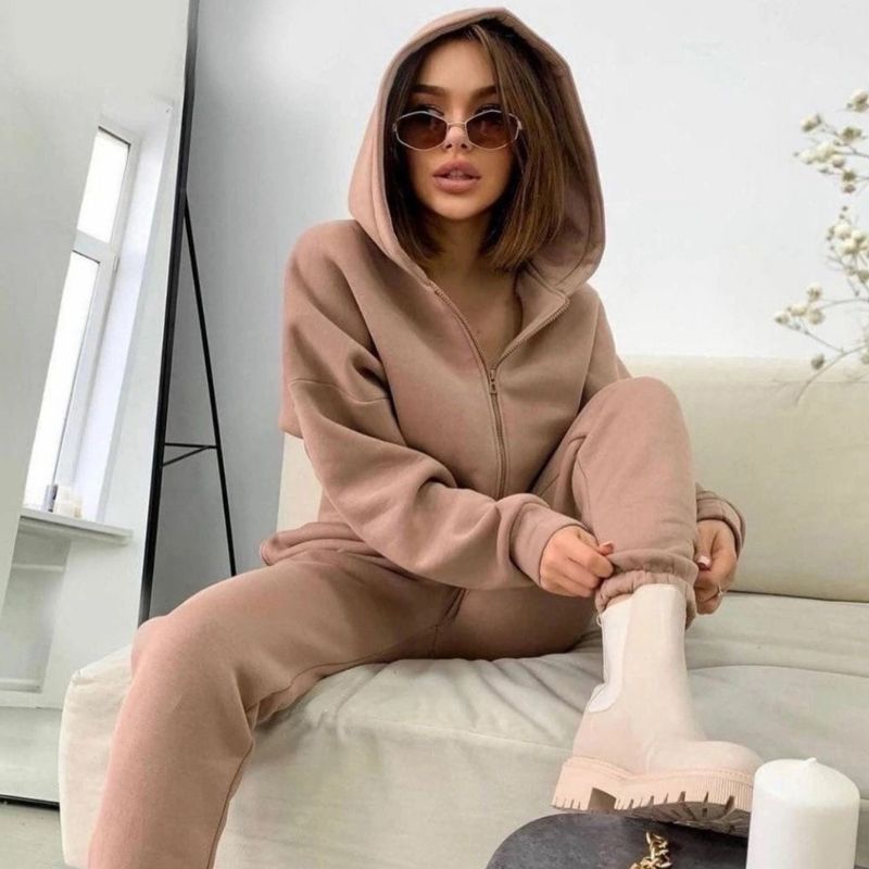 Women's Hoodies Sets Long Sleeve Casual Solid Color