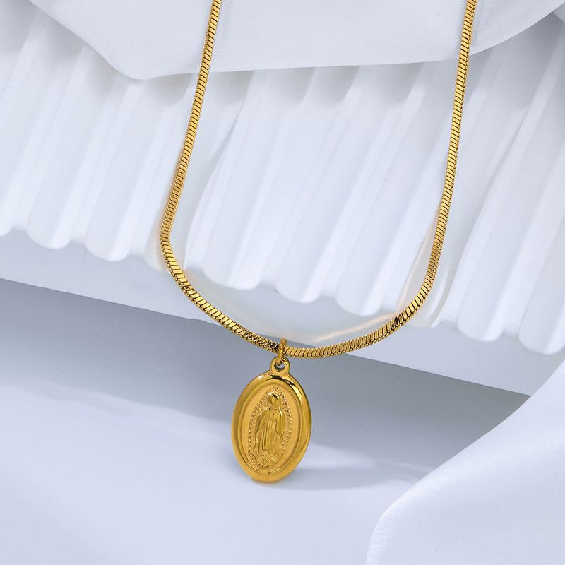 304 Stainless Steel 18K Gold Plated Simple Style Classic Style Carving Geometric Zircon Pendant Necklace