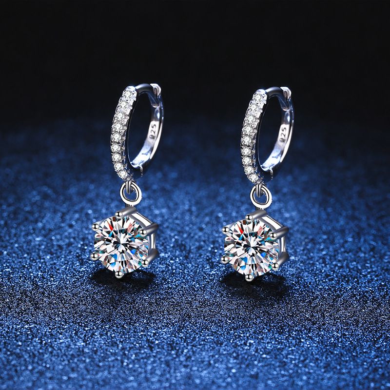 1 Pair Glam Classic Style Shiny Geometric Inlay Sterling Silver Zircon White Gold Plated Drop Earrings