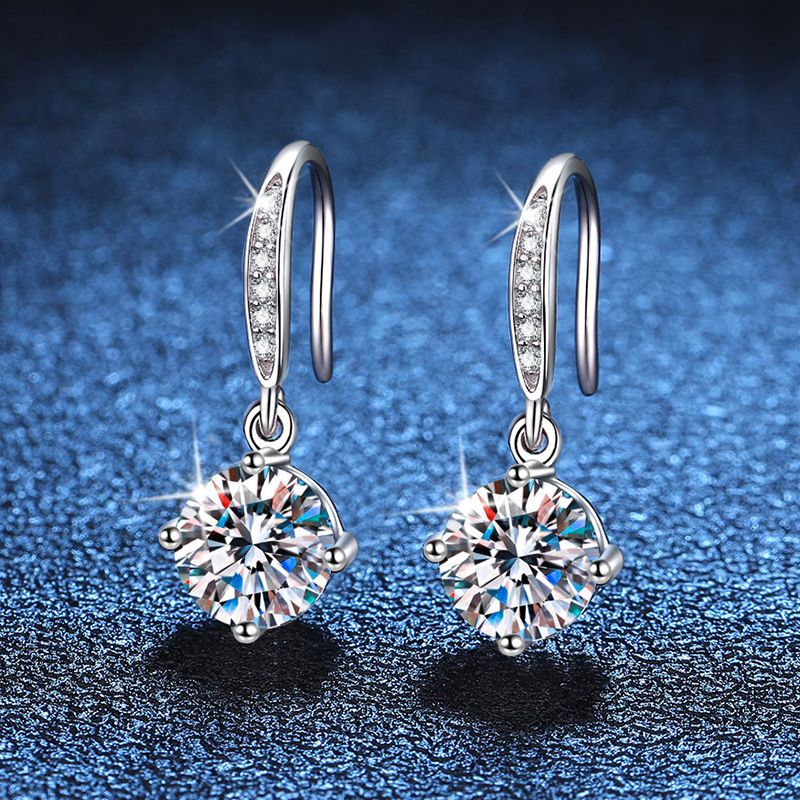 1 Pair Elegant Glam Geometric Inlay Sterling Silver Zircon White Gold Plated Drop Earrings