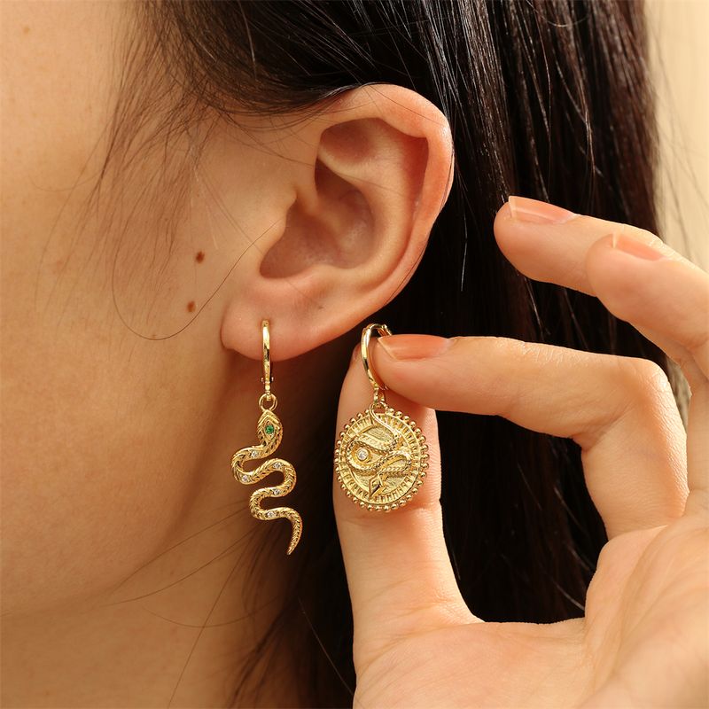 1 Pair Elegant Simple Style Snake Plating Inlay Copper Zircon 18k Gold Plated Drop Earrings
