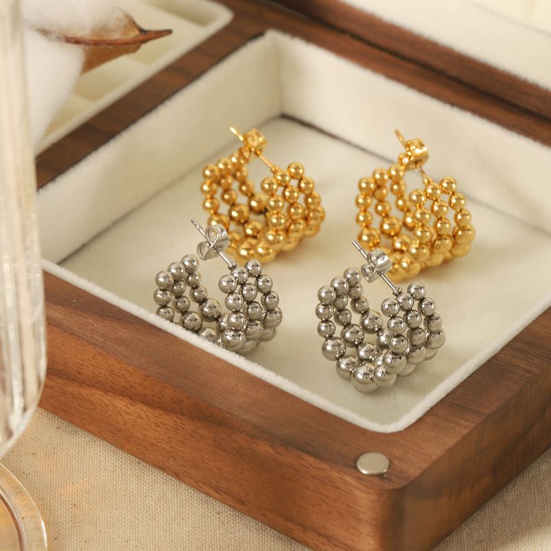 1 Pair Retro Roman Style C Shape Polishing Plating 304 Stainless Steel 18K Gold Plated Ear Studs