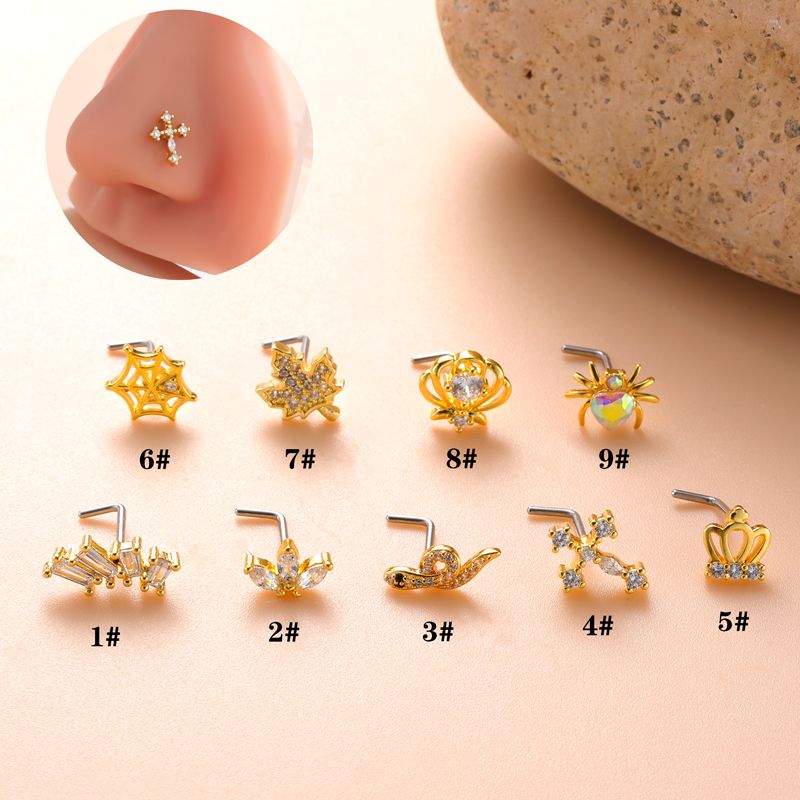 Classic Style Animal Cross Stainless Steel Copper Plating Inlay Zircon 18k Gold Plated Nose Studs