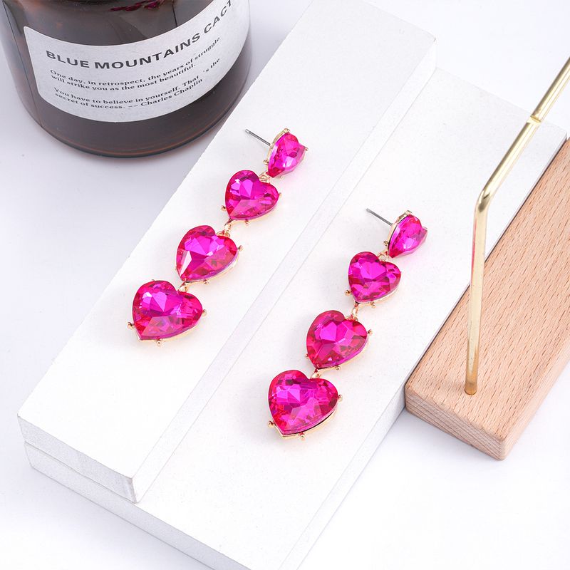 1 Pair Elegant Vintage Style Lady Heart Shape Plating Inlay Alloy Artificial Rhinestones Gold Plated Drop Earrings