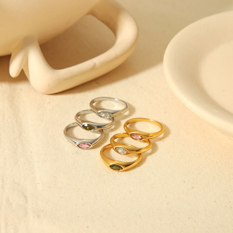 304 Stainless Steel Casual Korean Style Plating Inlay Round Zircon Rings
