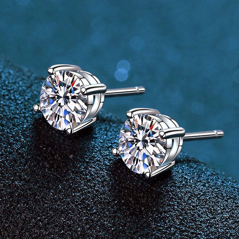 1 Pair Sweet Classic Style Geometric Inlay Sterling Silver Zircon White Gold Plated Ear Studs